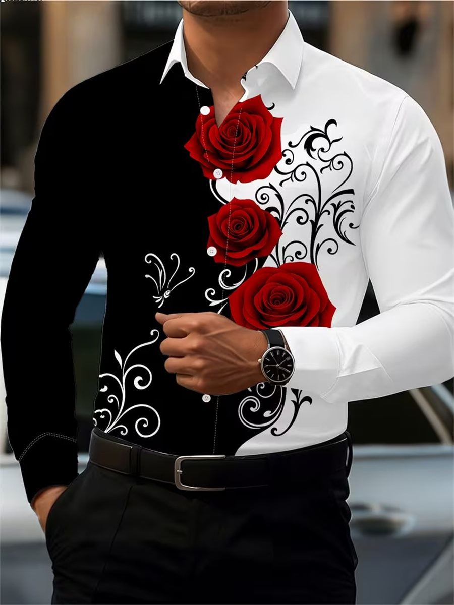 Men'S Fashion Advice - Men's Red Rose Print Long-Sleeve Shirt,