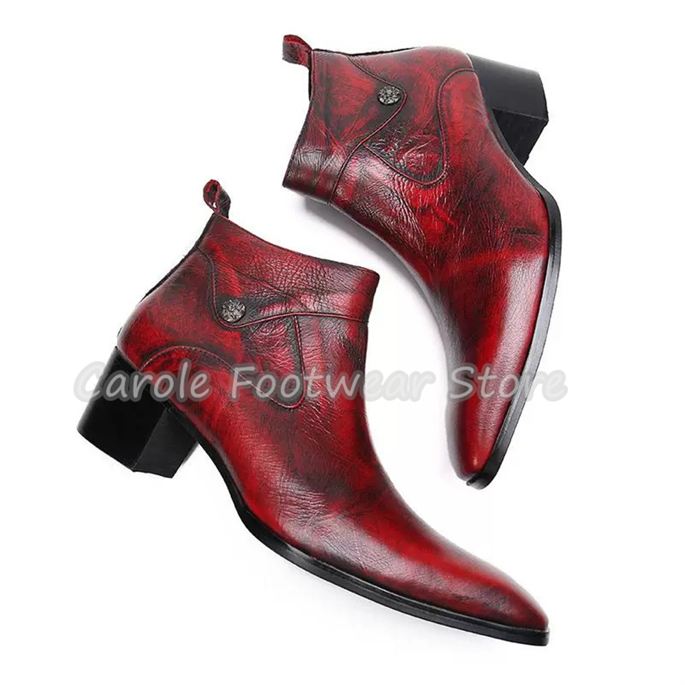Chelsea Boots Men - Vintage Square Toe Genuine Leather Ankle