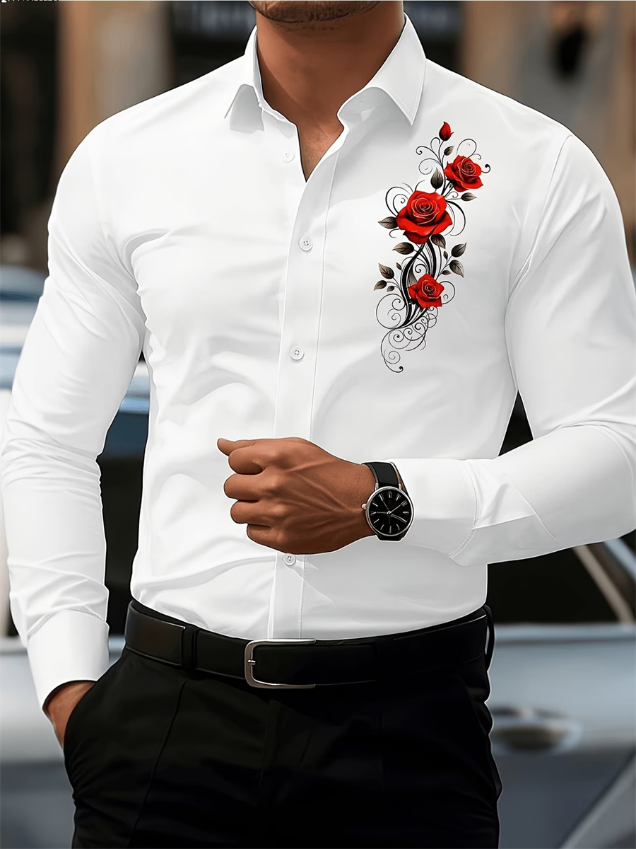 Men's Red Rose Print Long-Slee - огляд і ціна Men'S Fashion Advice