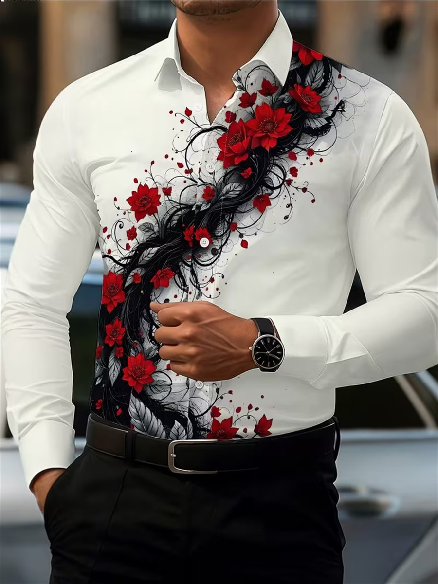 Men's Red Rose Print Long-Slee - огляд і ціна Men'S Fashion Advice